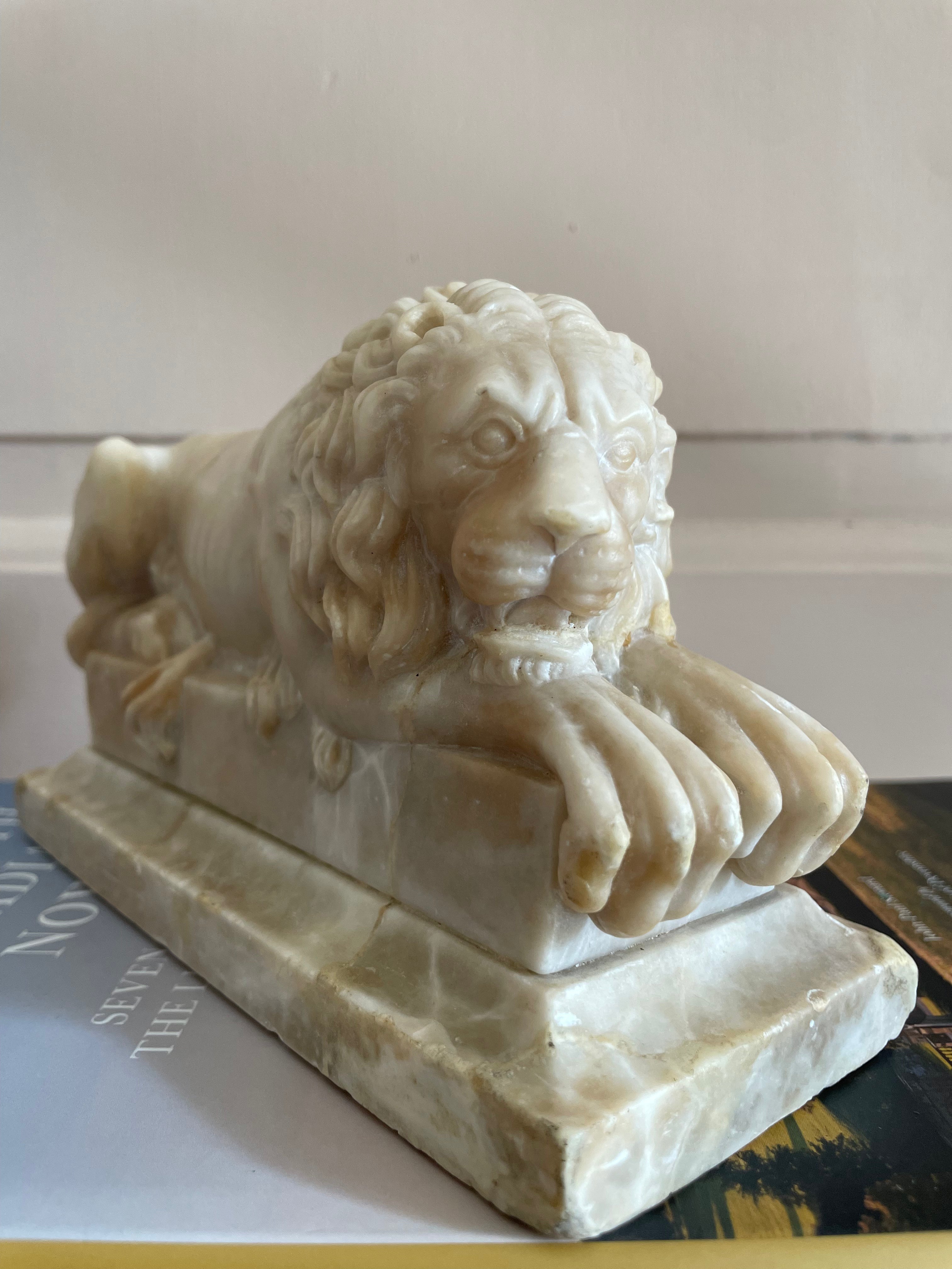 A 19th Century Carved Alabaster 'Canova/Chatsworth' Lion