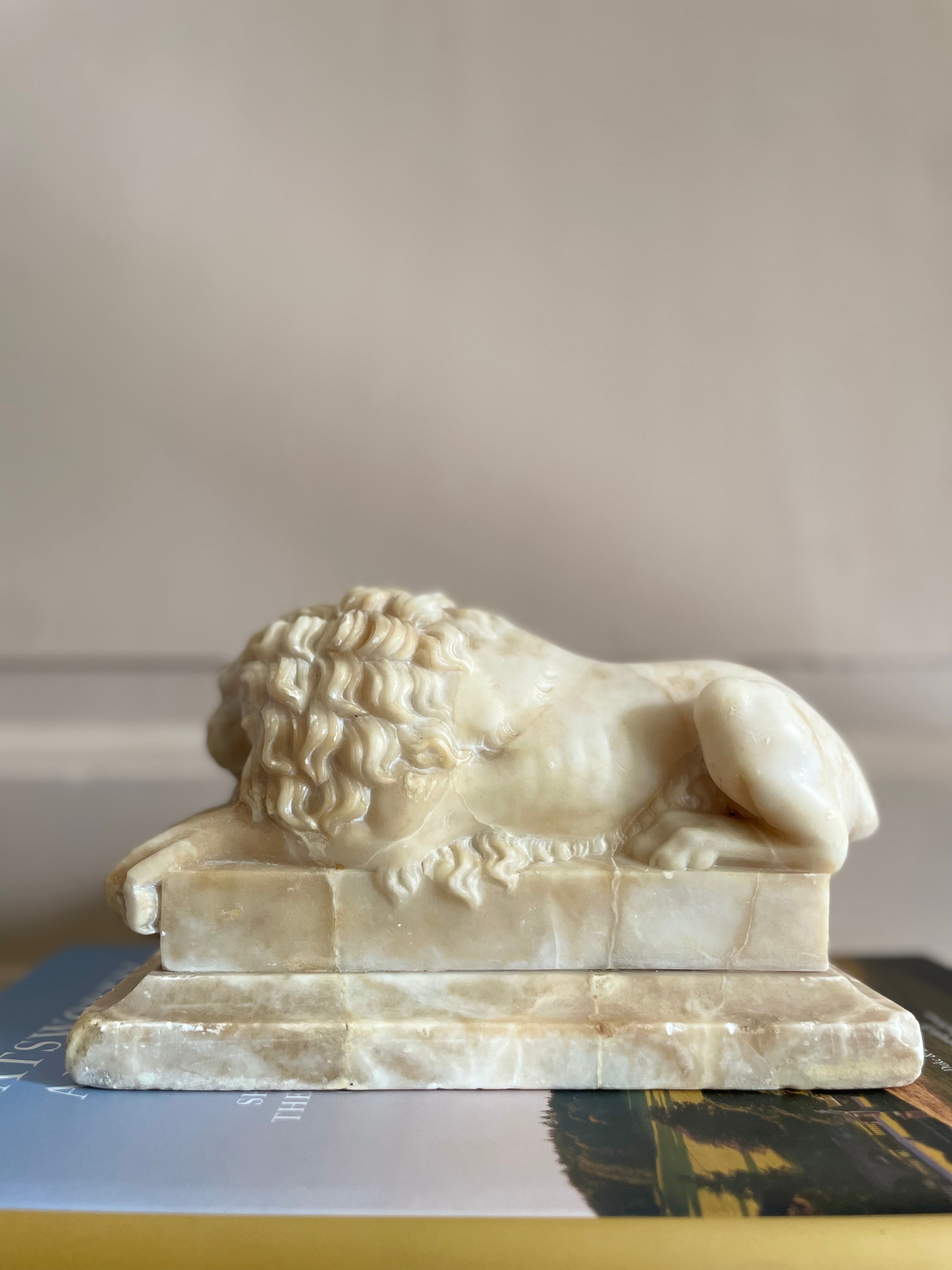 A 19th Century Carved Alabaster 'Canova/Chatsworth' Lion