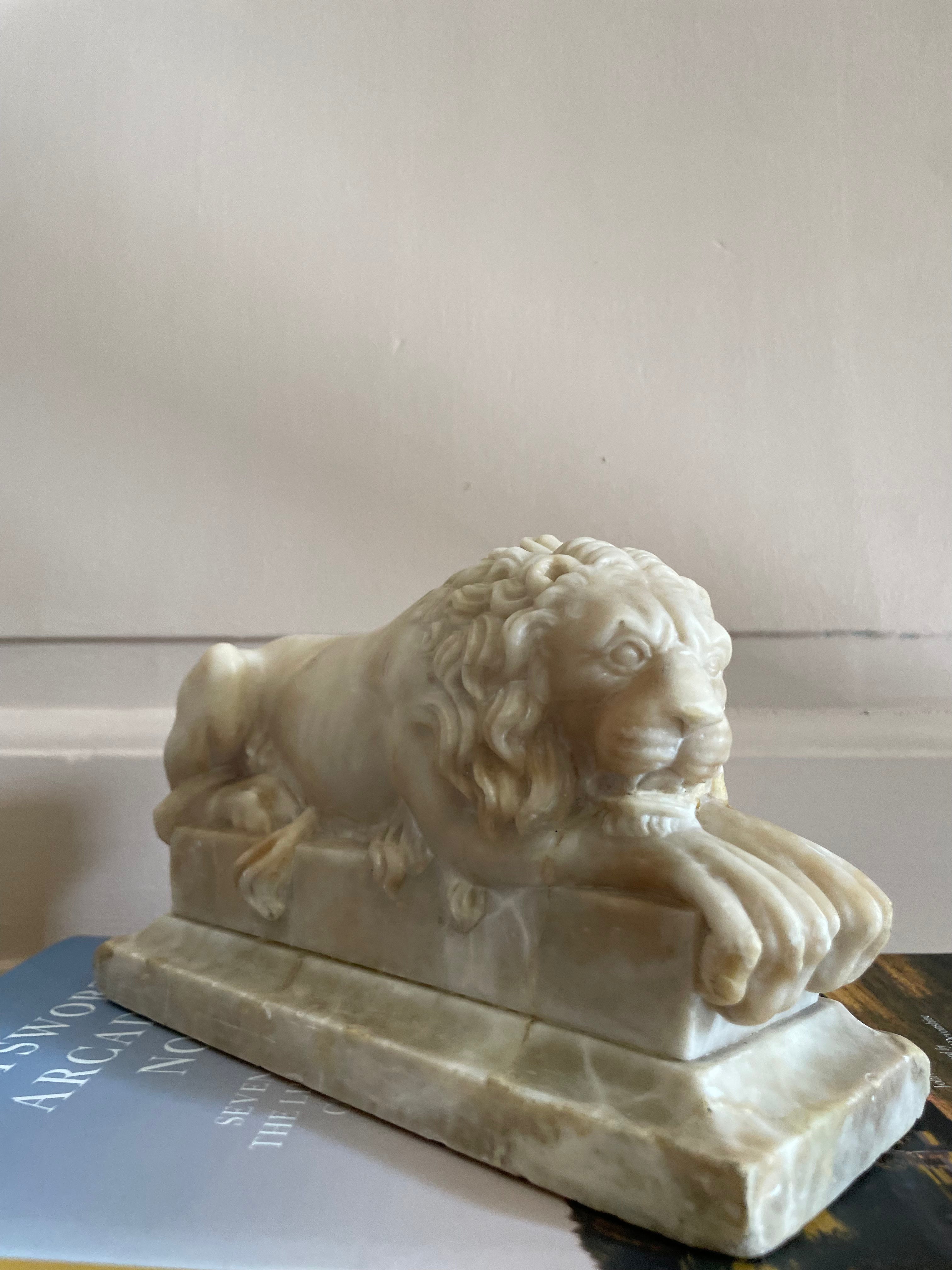 A 19th Century Carved Alabaster 'Canova/Chatsworth' Lion