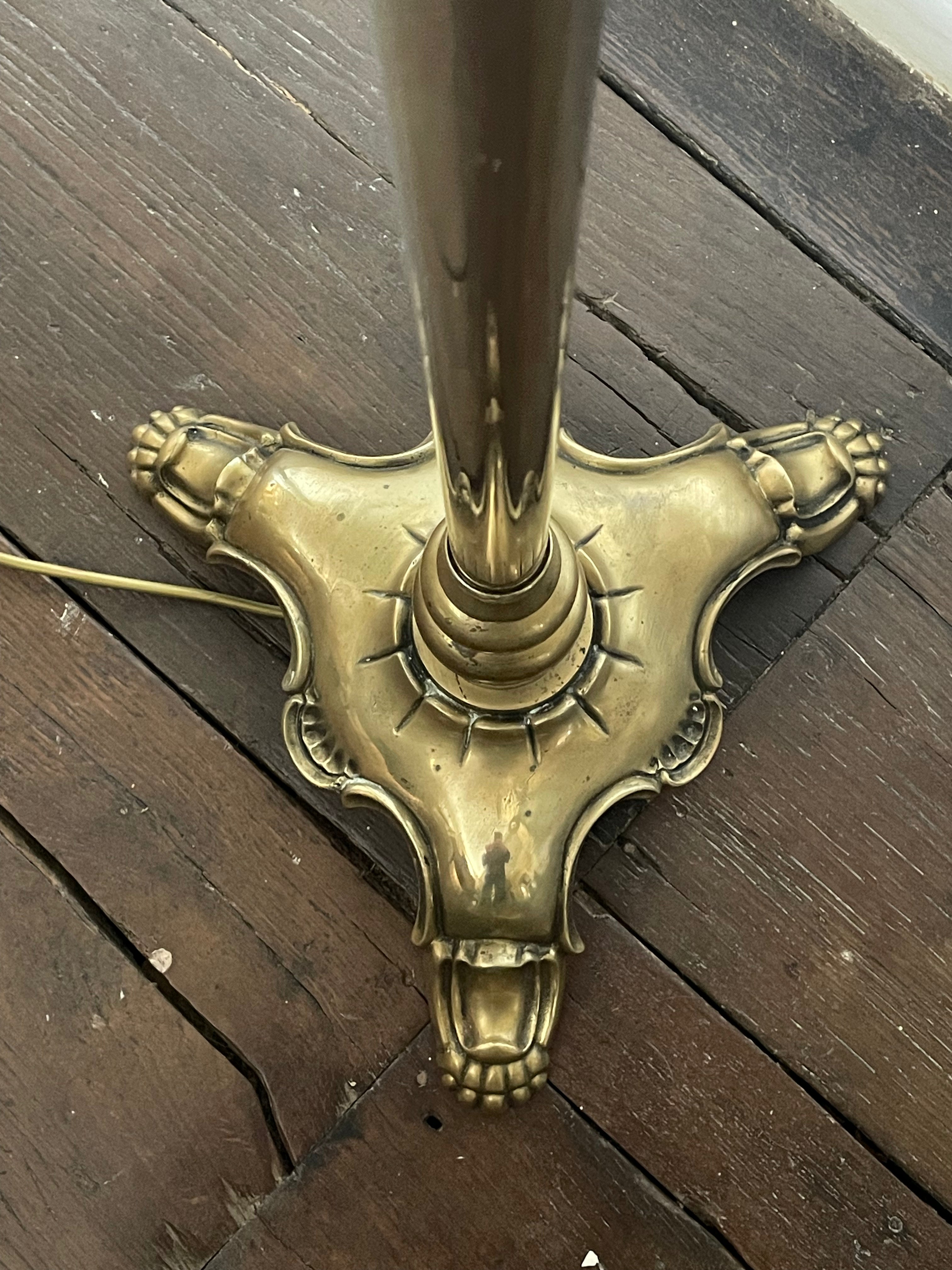 Brass Swan Necked Standard Lamp, Early 20th Century