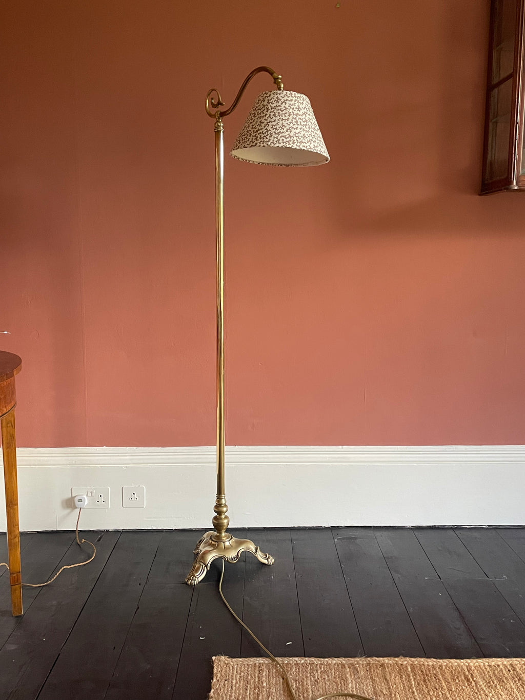 Brass Swan Necked Standard Lamp, Early 20th Century