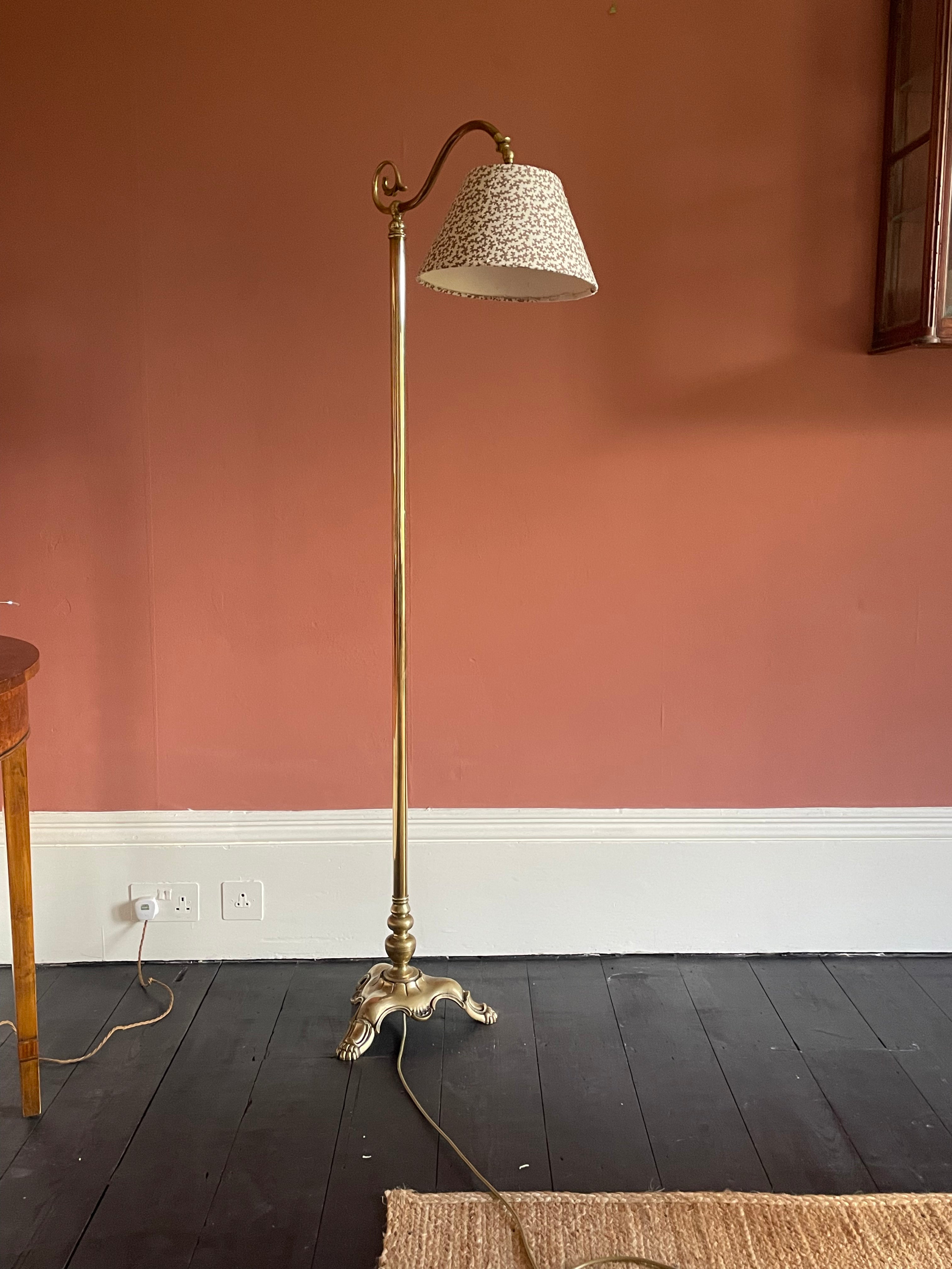 Brass Swan Necked Standard Lamp, Early 20th Century